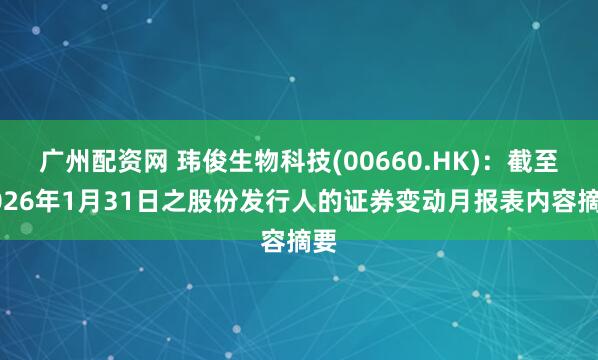广州配资网 玮俊生物科技(00660.HK)：截至2026年1月31日之股份发行人的证券变动月报表内容摘要